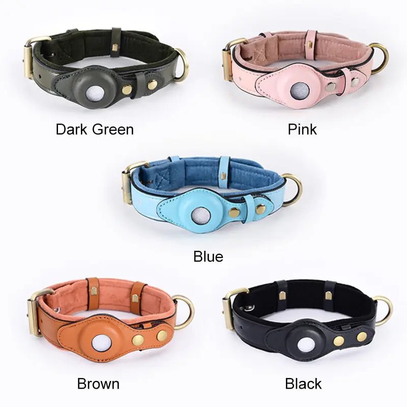 Leather Anti-Lost Dog Collar - AirTag - Luxe Crystal