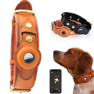 Leather Anti-Lost Dog Collar - AirTag - Luxe Crystal