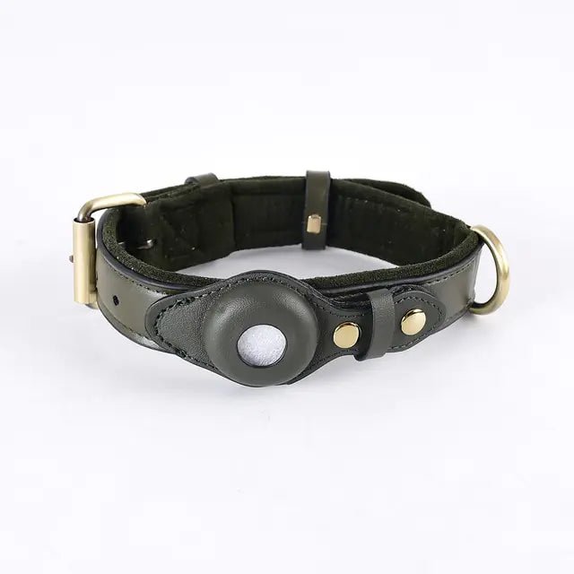 Leather Anti-Lost Dog Collar - AirTag - Luxe Crystal