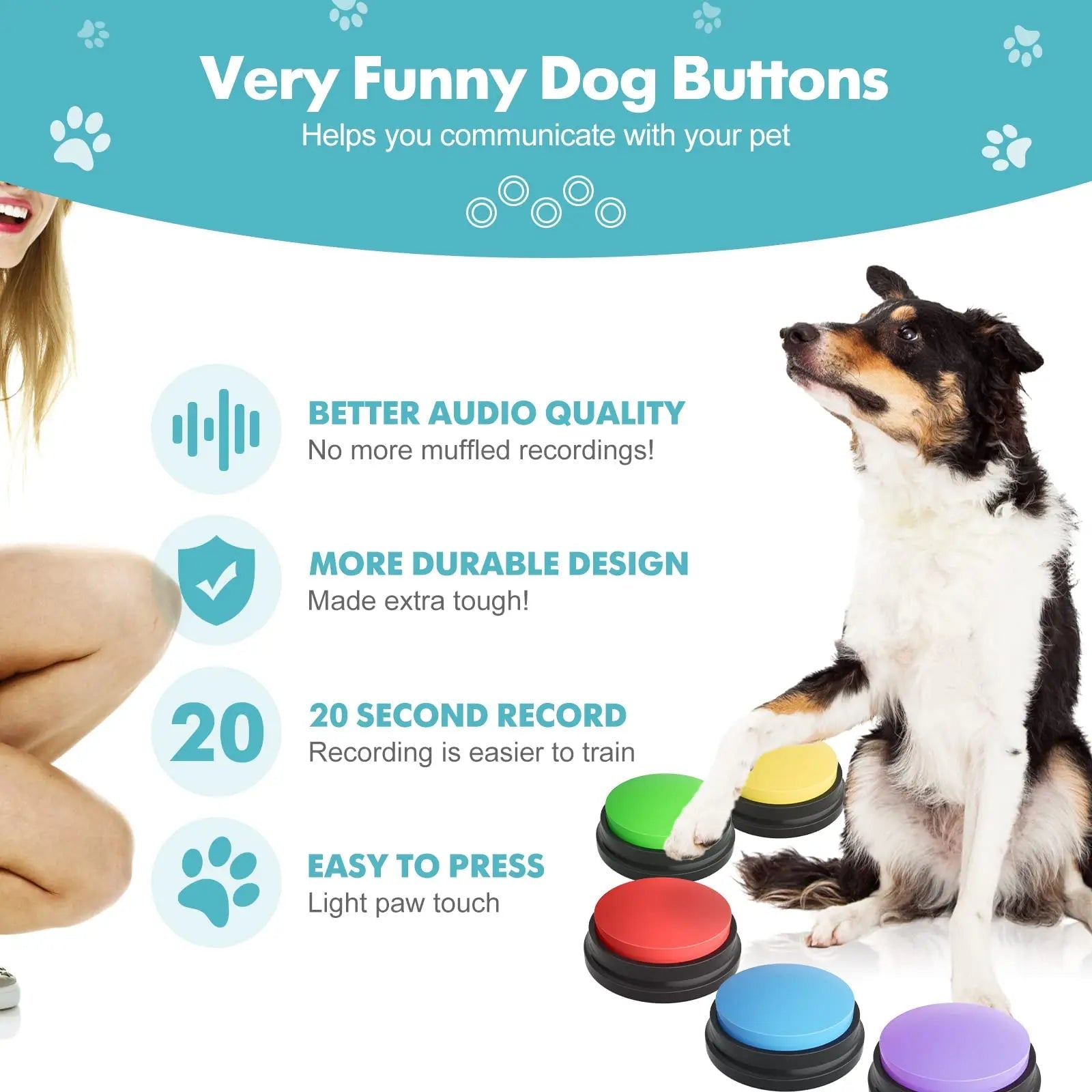 Voice Recorded Dog Communication Button Pack - Luxe Crystal